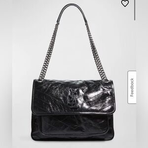 Niki Medium Flap YSL Shoulder Bag in Crinkled Leather